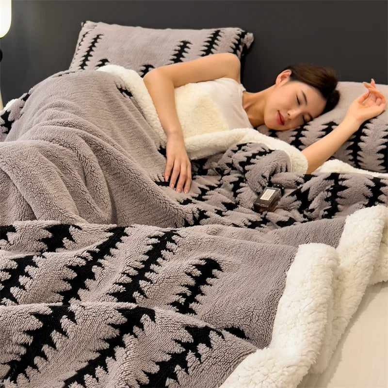Blanket Quilt New Thickened Cloud-feel Fleece Double-layer  Plush Winter Wool Knee Nap Four Seasons Blankets for Sofas Sleeping