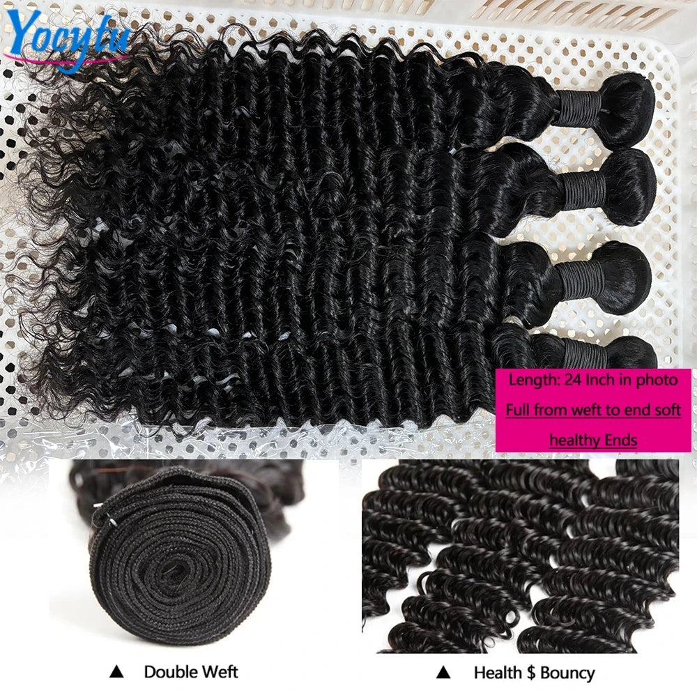 Deep Wave Human Hair Bundles 24 24 24 Inch Bundles 100% Human Hair YOCYTU Brazilian Bundles Raw Hair 100% Human Hair For Women