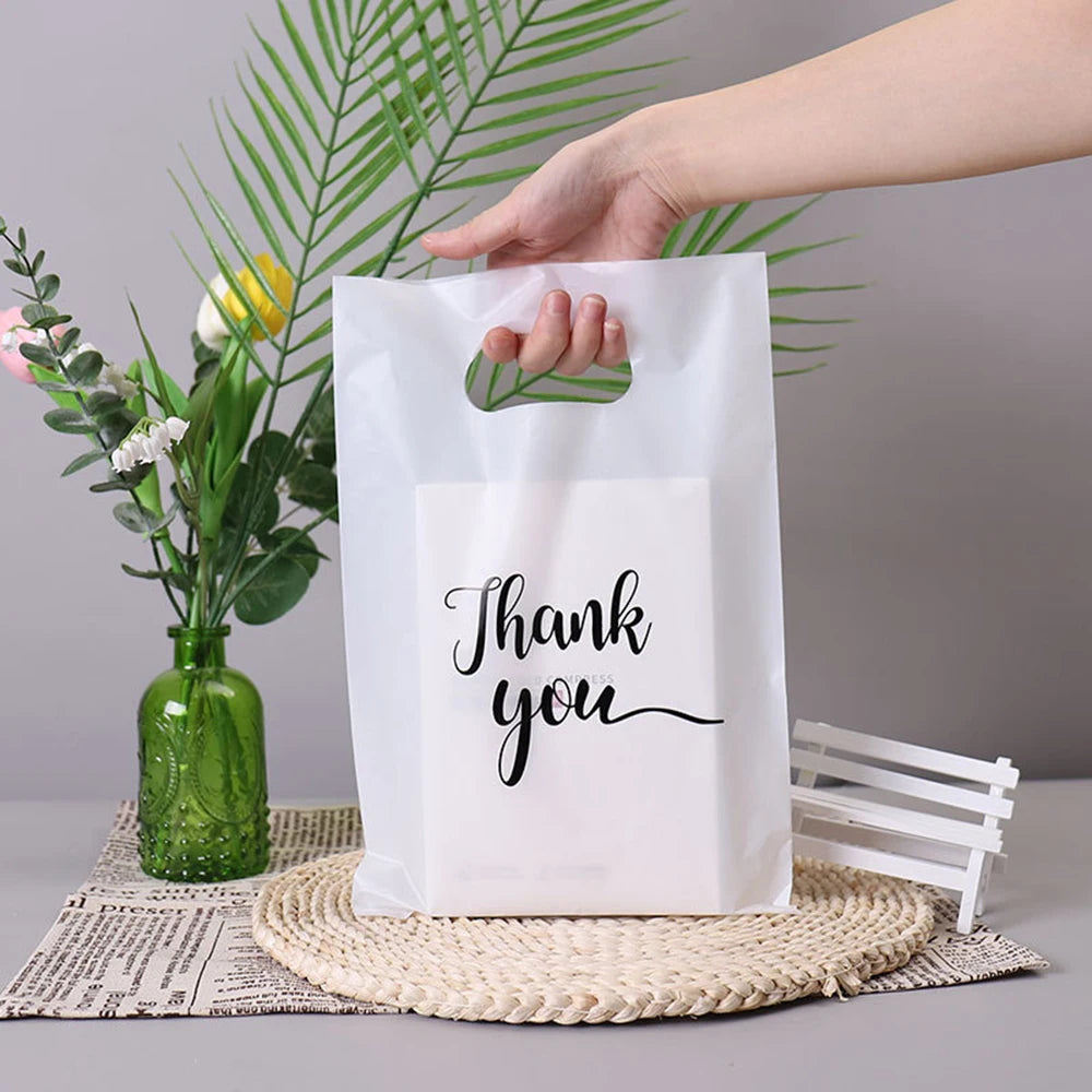 100/50/10Pcs Thank You Gift Bags Wedding Birthday Guest Gift Wrap Plastic Shop Bags Small Business Candy Pastry Store Packaging