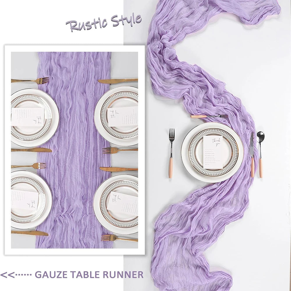 Lilac Purple Cheesecloth Table Runner Boho Rustic Gauze Lavender Purple Table Runner Wedding Bridal Shower Birthday Decoration