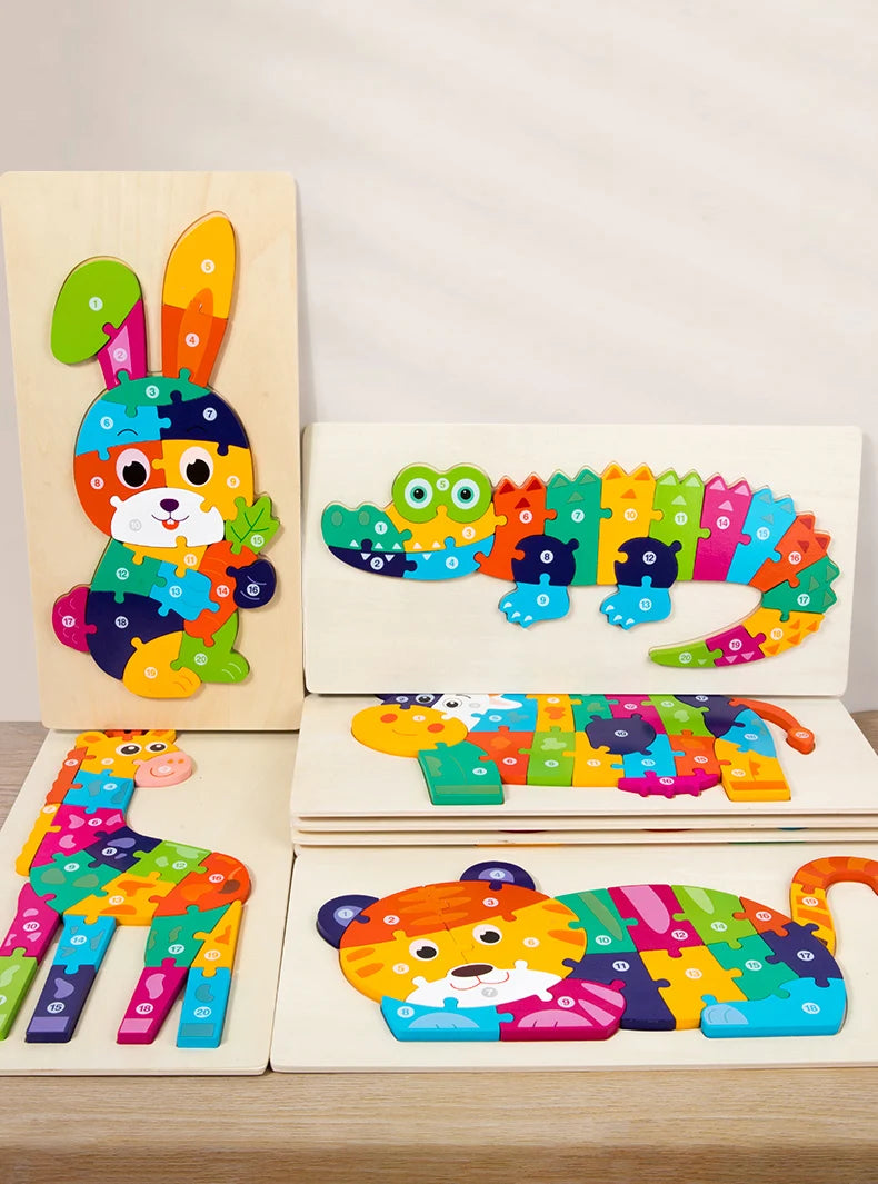 High Quality Large Animal 3D Wooden Puzzle Baby Cartoon Animal Jigsaw Early Learning Cognition Game Puzzle Toys for Children