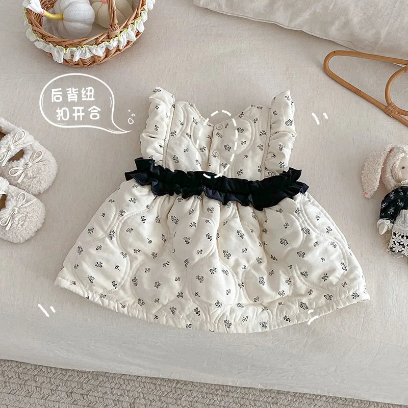 7023 Korean Baby Girl's Sleeveless Skirt 2025 Winter New Floral Baby Girl's Princess Dress Or Bottoming Sweater