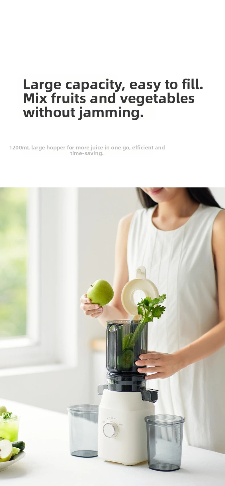 Large-Caliber Juicer Household Automatic Juicer Low-Speed Slag Juice Separation Food Grade 304 Stainless Steel Easy to Clean