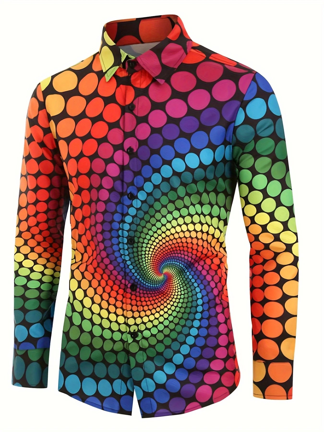 Men's long-sleeved shirts, bold abstract prints - bright colour-block designs, classic peak lapels and button-down plackets