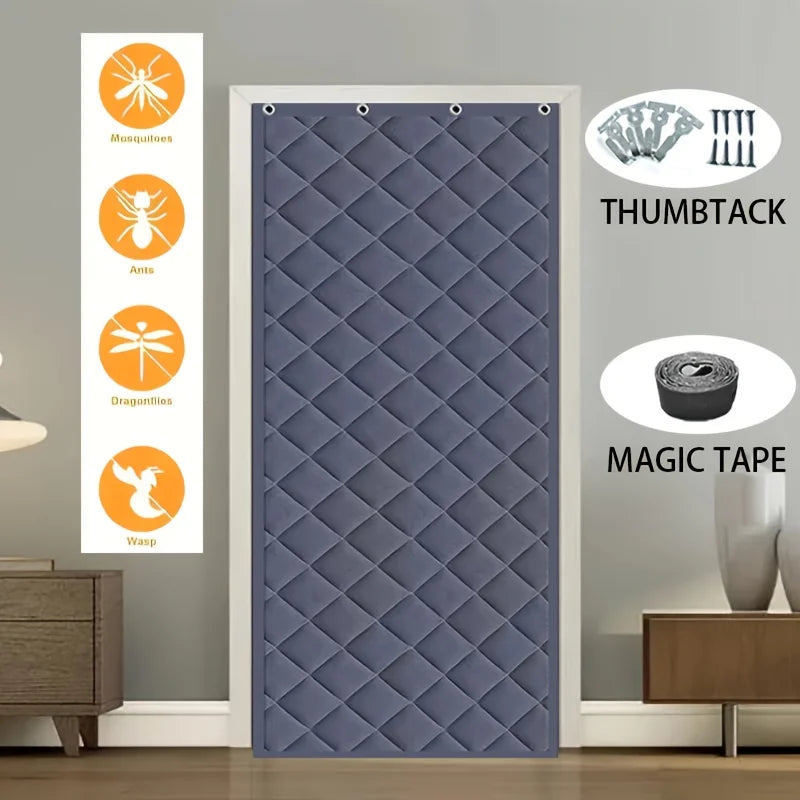 Oxford Thermal Door Curtain Magnetic Adhesive Installation Windproof Winter Insulation with Pencil Hole for Living Room Office
