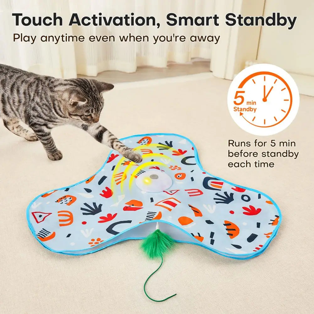 Smart Hide and Seek Cat Toy Electric Thermal Sensing Cat Catch Cover Real Mouse Squeaky Touch Activated Feather Teaser Wand