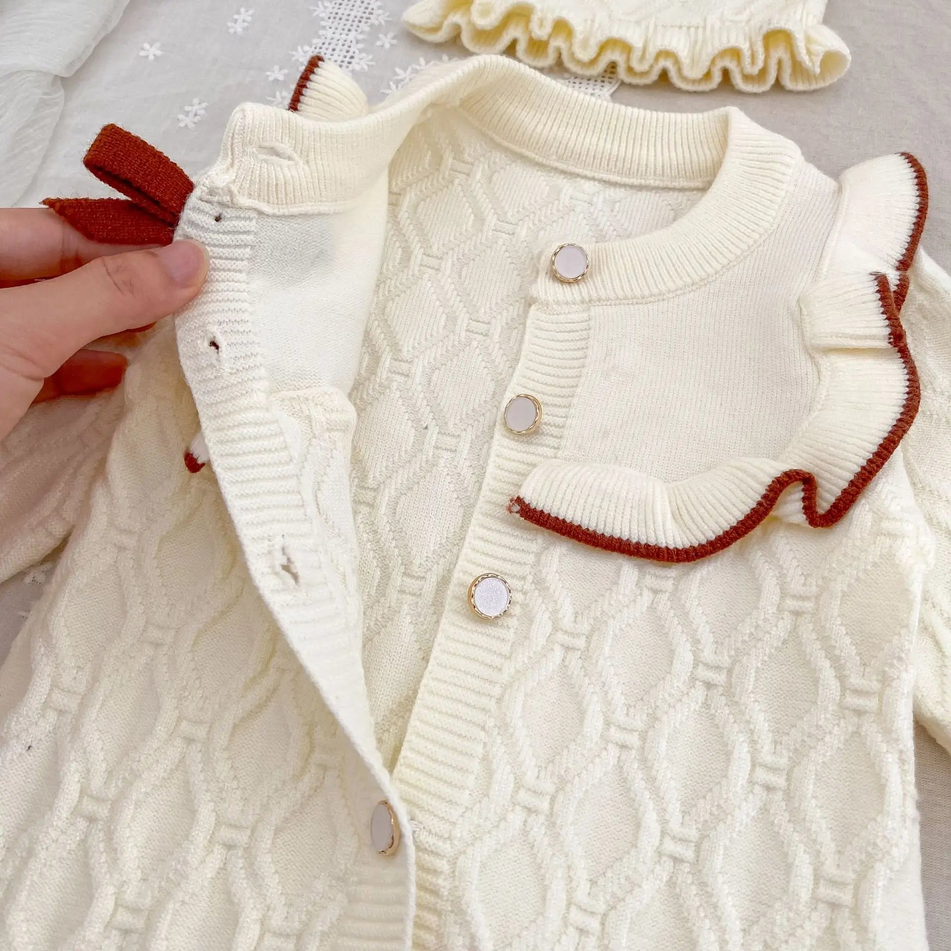 Christmas Baby Rompers Clothes Hat Autumn Winter Knitted Bow Newborn Girls Jumpsuits Fashion Solid Plain Toddler Kids Rompers