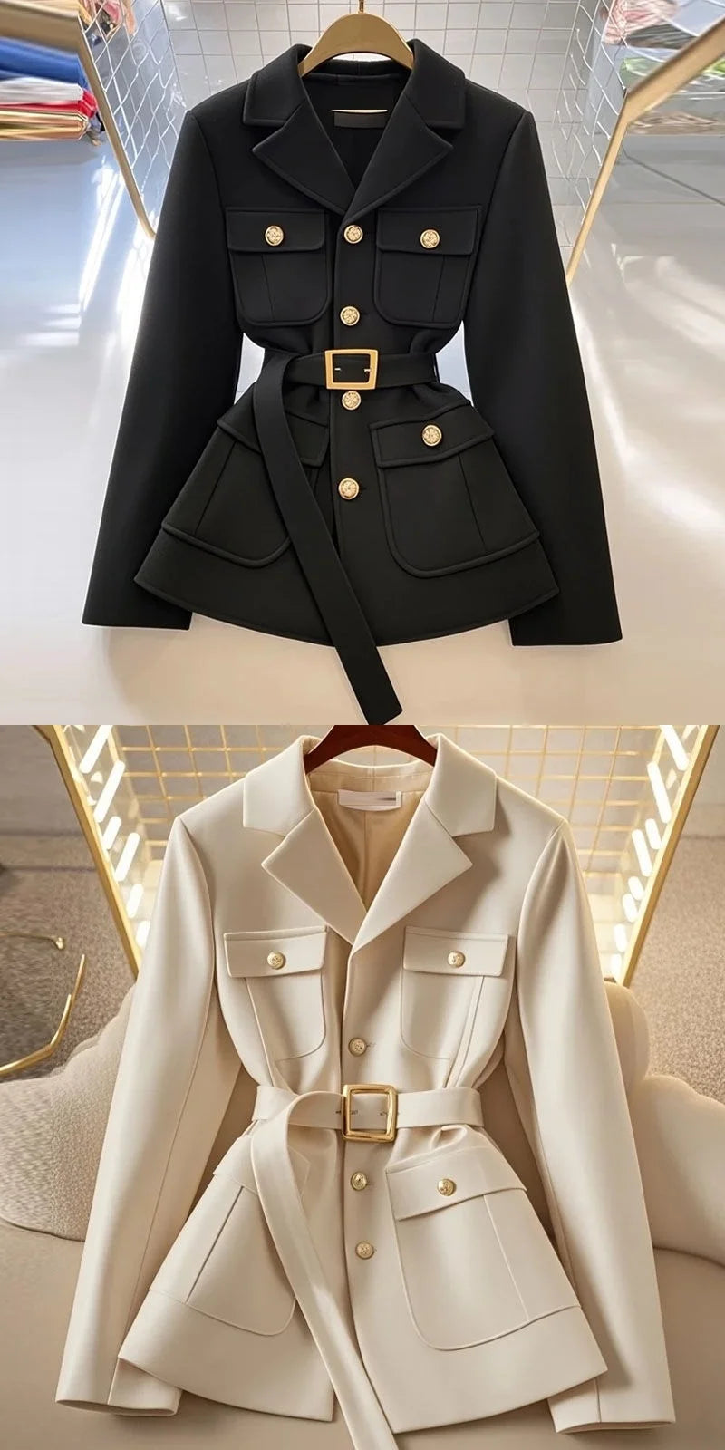 Women Long Sleeve Office Blazers Coat Autumn Winter Solid Casual Single Breasted Apricot Chic Blazer Top Ladies Jackets Clothes