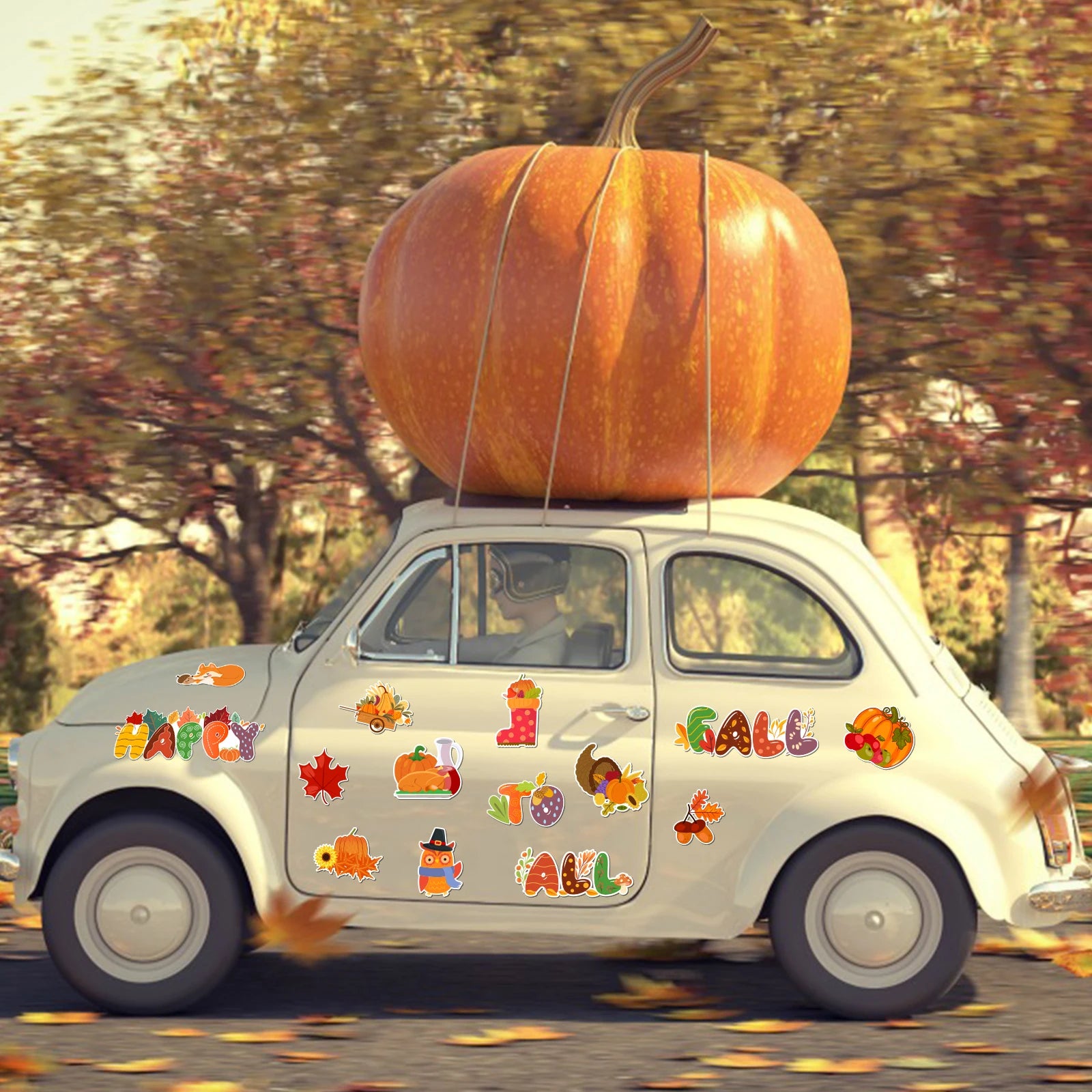 15Pcs Fall Magnets Decorations, Fall Thanksgiving Reflective Car Refrigerator Magnets, Holidays Magnetic Stickers Magnet Decal A