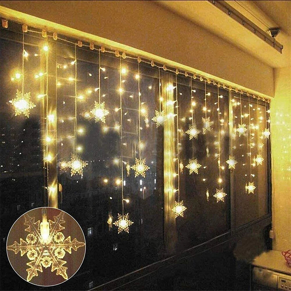 Christmas Snowflake Fairy Lights 4M 96Led Curtain Lights Snowflake String Lights for Halloween Thanksgiving Christmas Decoration