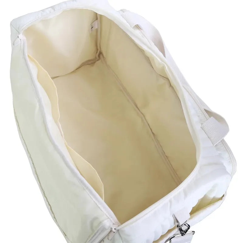 Baby Diaper Bag Cute Bear Flower Embroidery Pattern Mommy Bag Baby Beige Cotton Fabric Zipper Diaper Handbag New Luggage Bag