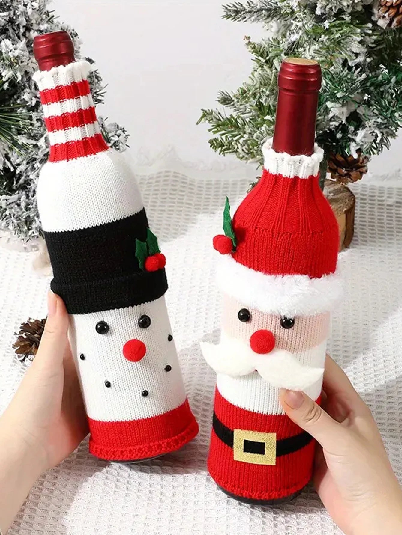 1pc Red Velvet Snowman & Santa Claus Designs - Reusable Champagne Bottle Sleeves for Holiday Decorations & Gift Giving