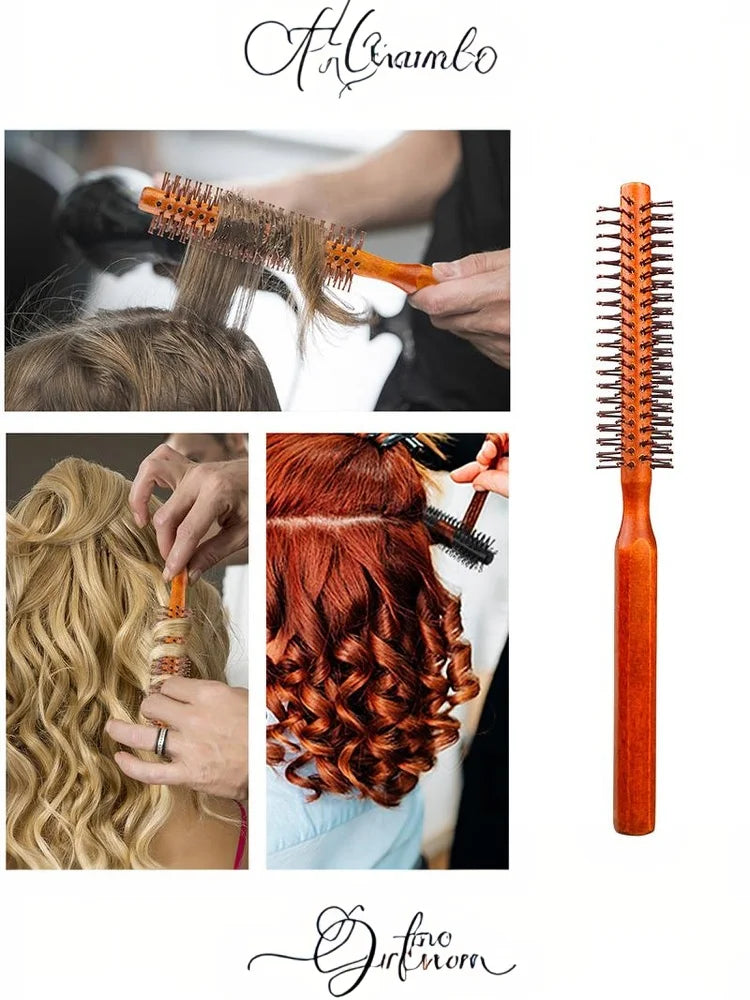 Bristle Wooden Curly Hair Comb Natural Boar Bristle Rolling Brush Round Barrel Blowing Curly Hairbrush Hair Styling Tool Barber