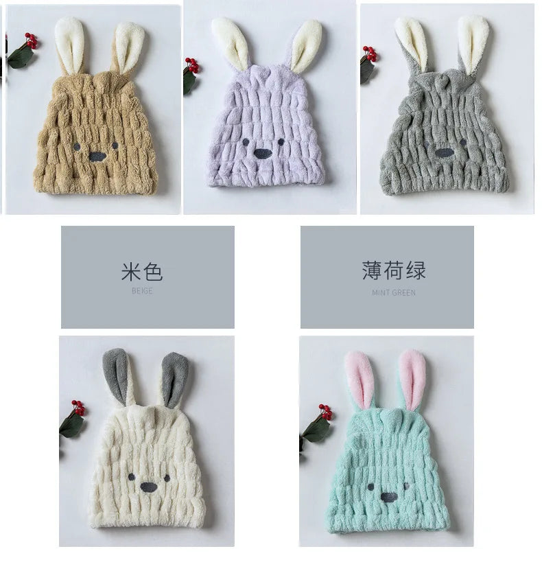 Dry Hair Hat Children Coral Velvet Cartoon Shower Cap Rabbit Ear Dry Hair Hat Wholesale Adult Female Dry Hair Towel