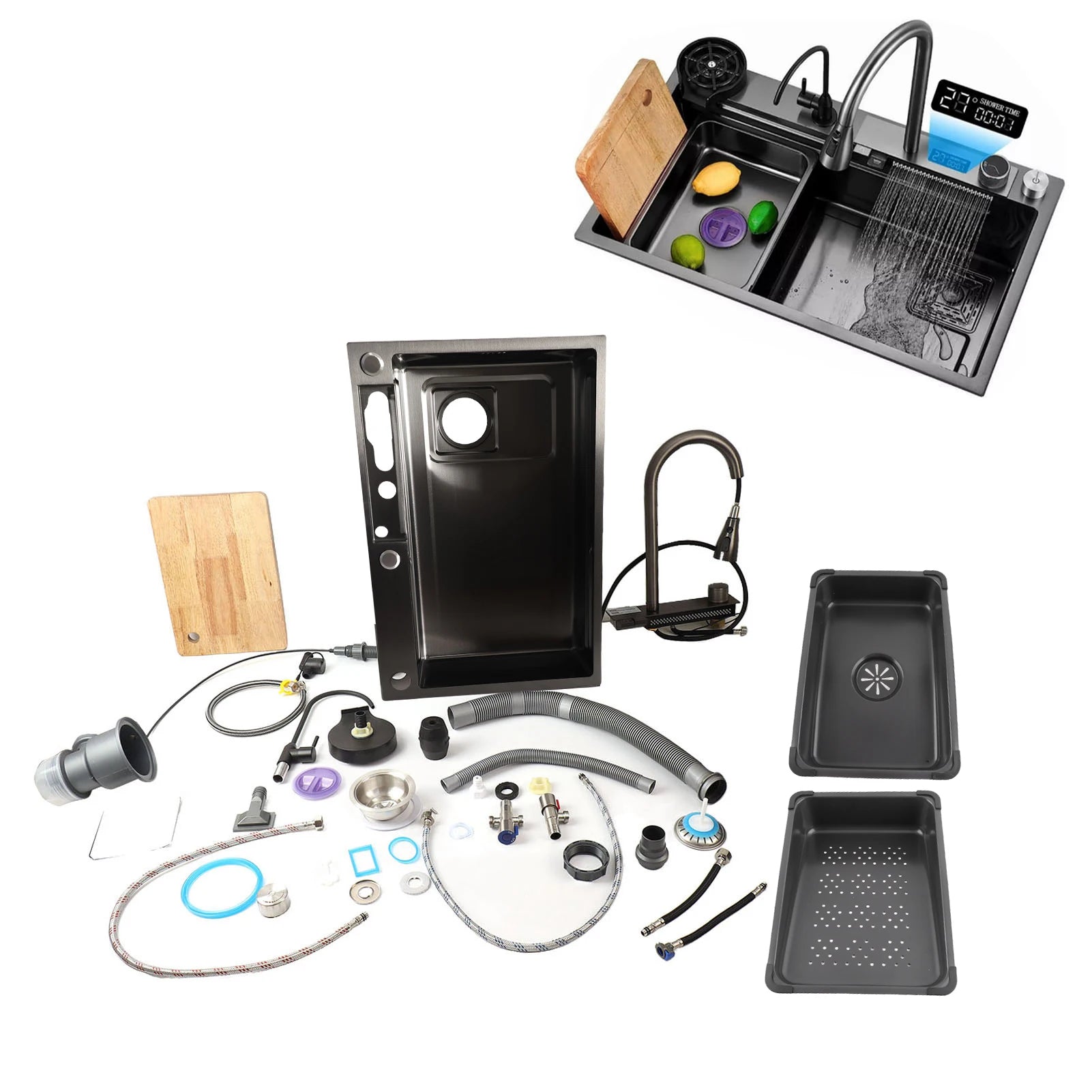 Kitchen Sink Digital Display Workstation Under Counter Kitchen Sink Basin 68x45cm Thickened Stainless Steel Kitchen Sink