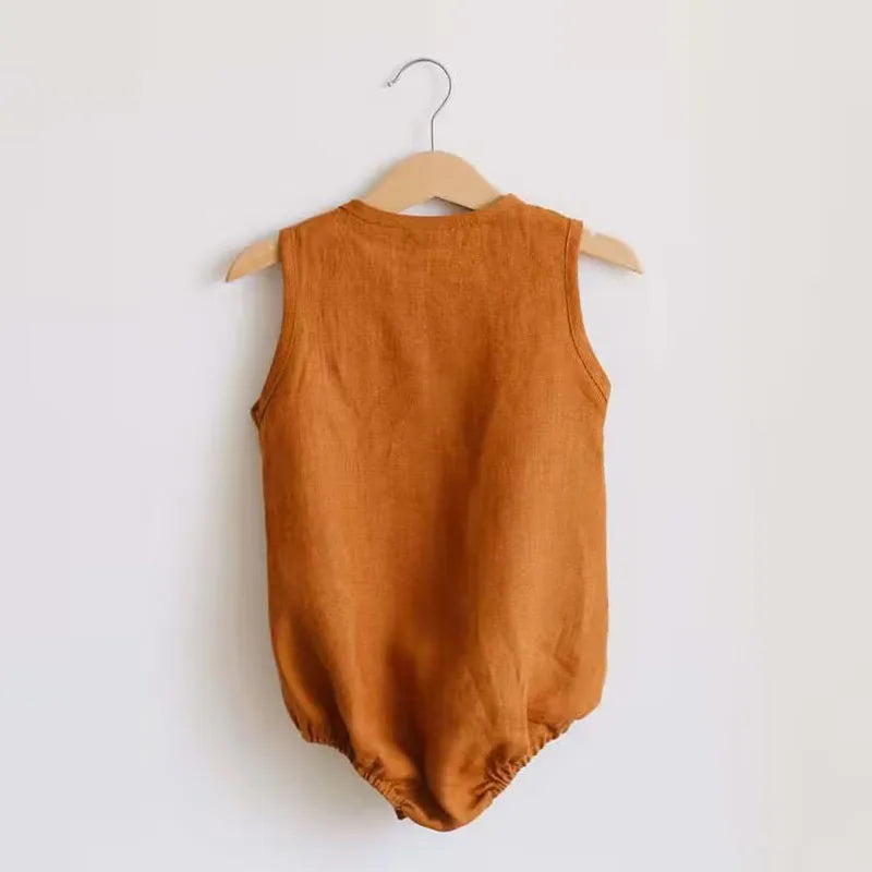 Newborn Baby Boys Linen Cotton Romper Soft Breathable Sleeveless bodysuits Infant Jumpsuit Toddler Girls One-Piece Clothes 0-24m