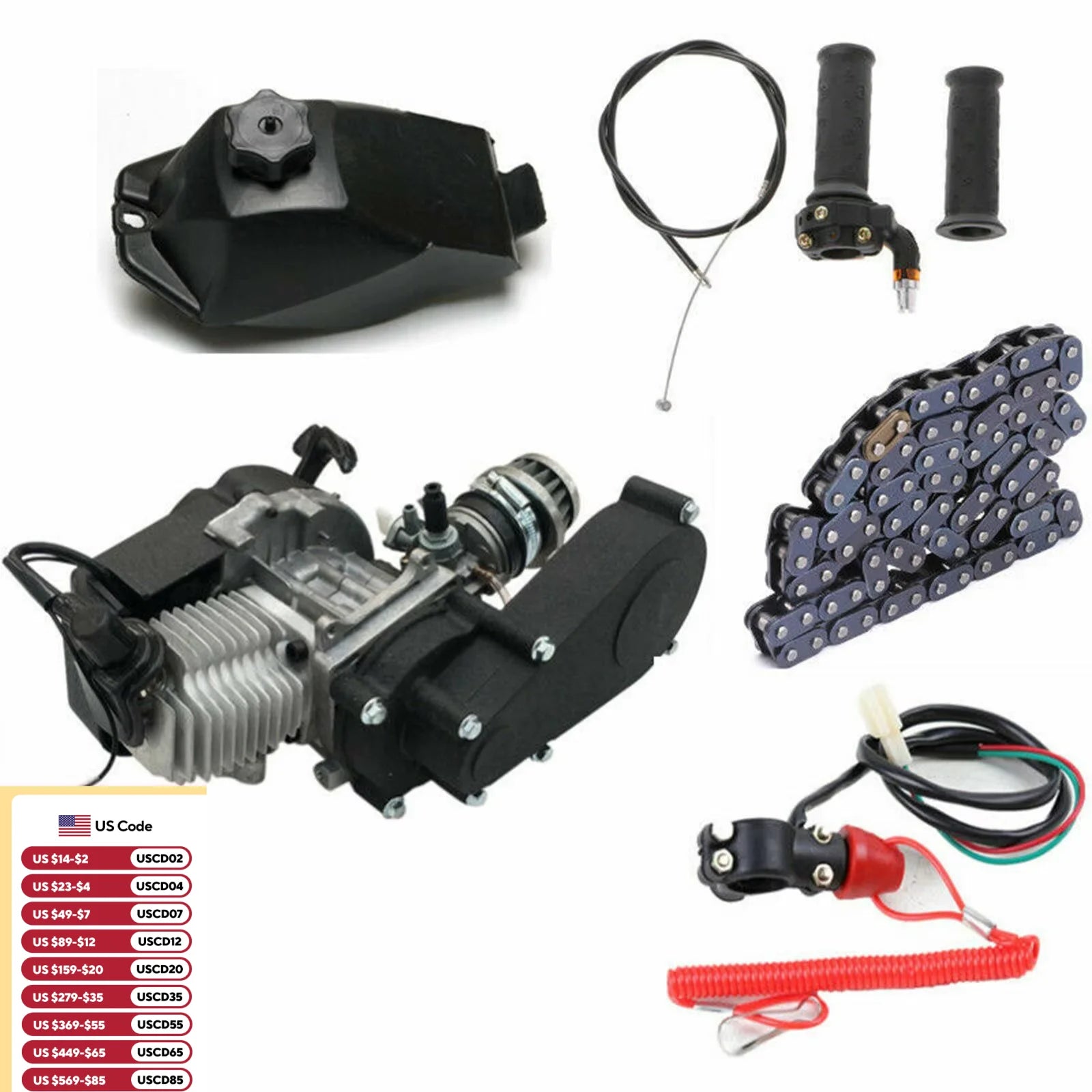 49CC 2 Stroke Engine Motor Kit Pull Start For Pocket Mini Dirt Bike ATV Scooter Air-Cooled