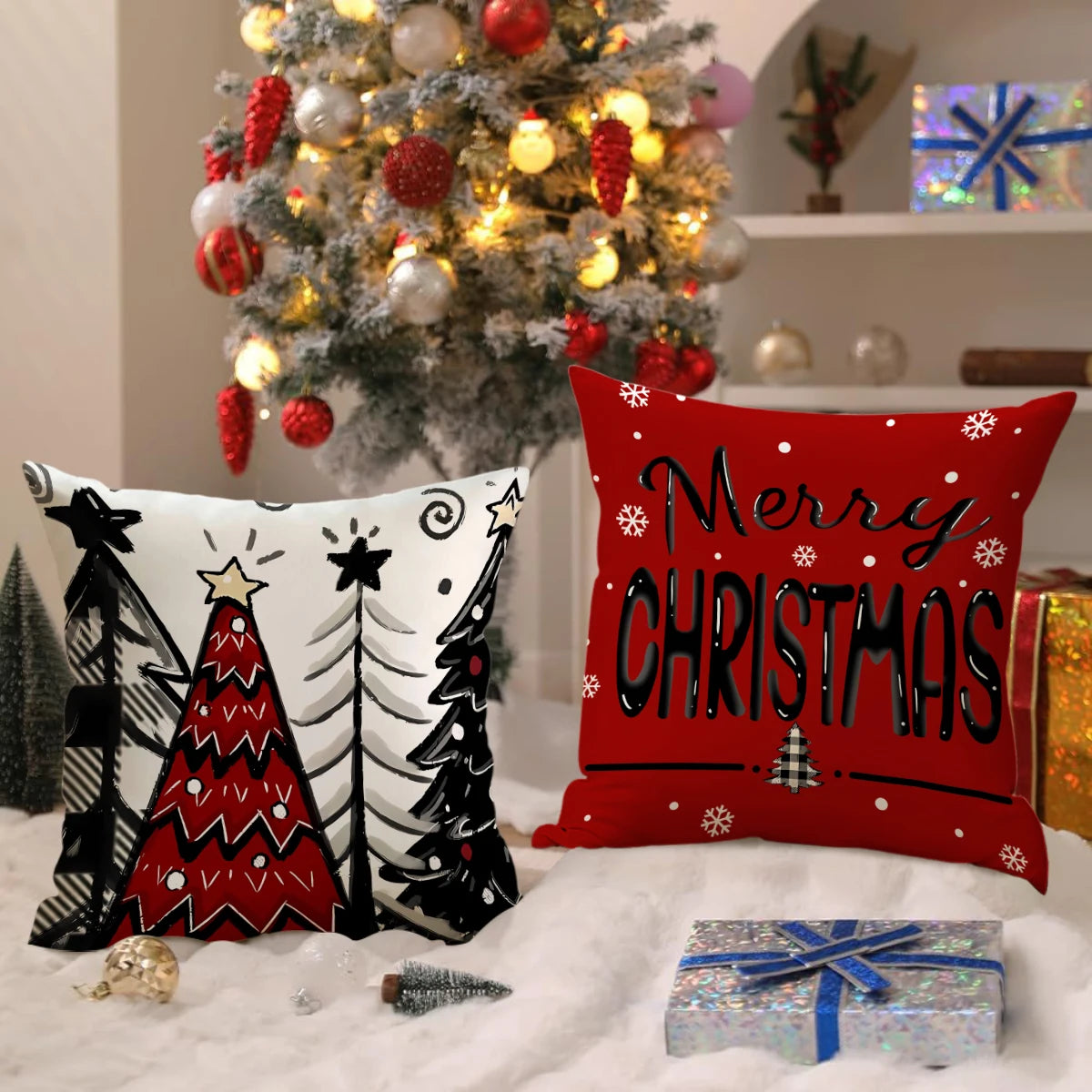 1/4pcs Retro Christmas Pillowcase, Christmas Ball, Christmas Tree, Retro Truck Design, Cushion Cover, Christmas Decorations