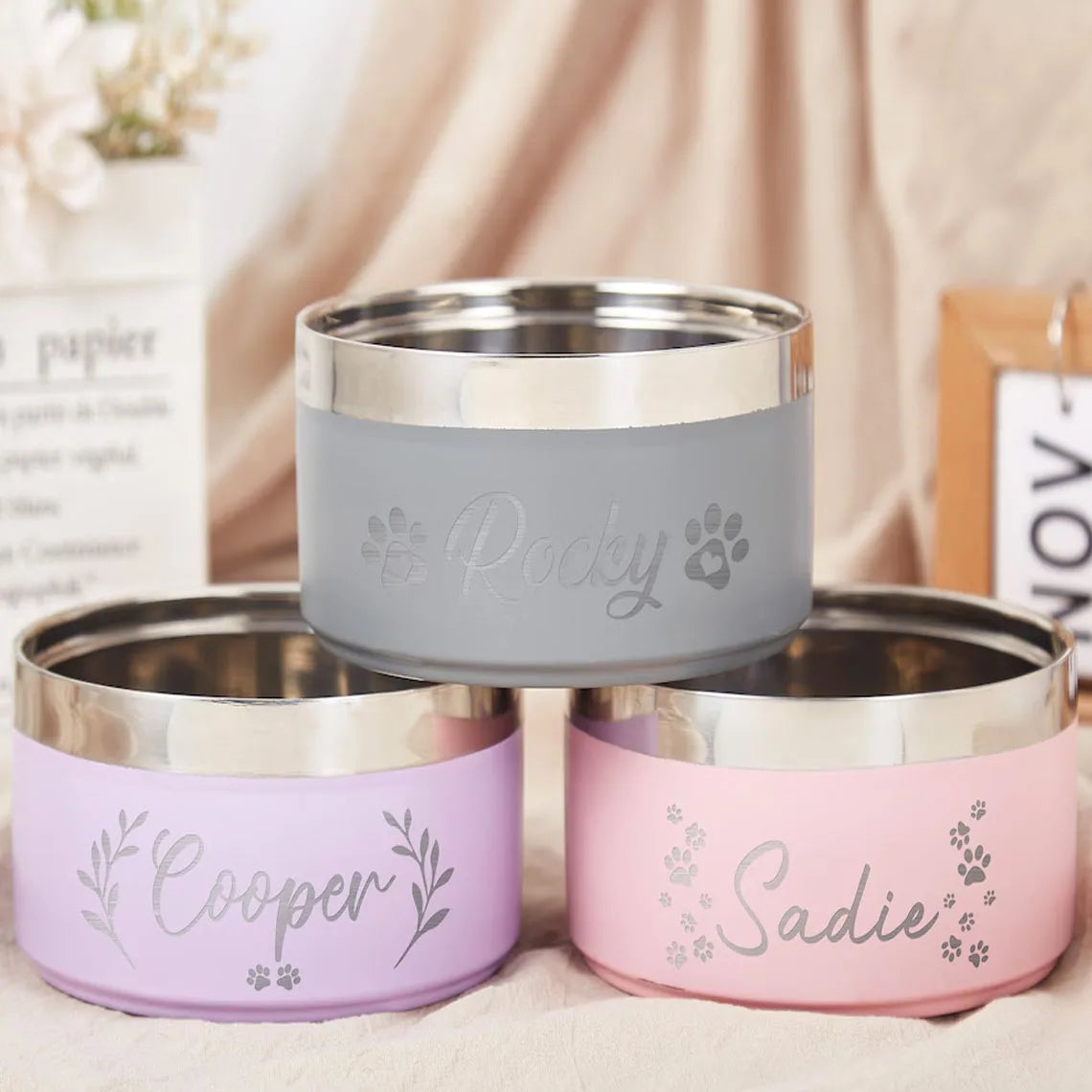 Customized Personalized Text Stainless Steel Round Dog Food Bowl Thickened Anti Fall Pet Rice Bow Feeding Pet Supplies Wholesale