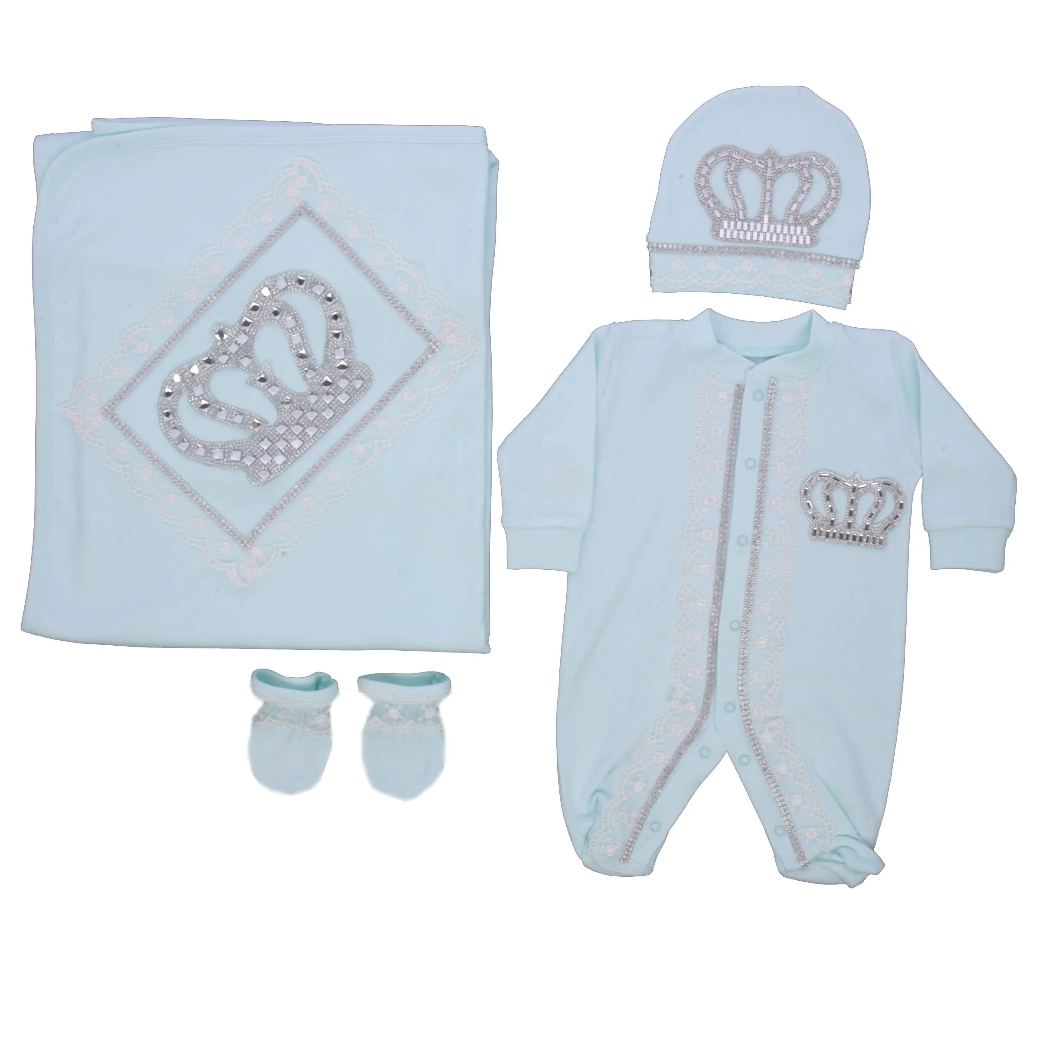 Customized Baby Name Newborn Pink Crown Jewels Gift Set 3pcs Outfits Pajamas Receiving Blanket Welcome Home Ceremonial dress