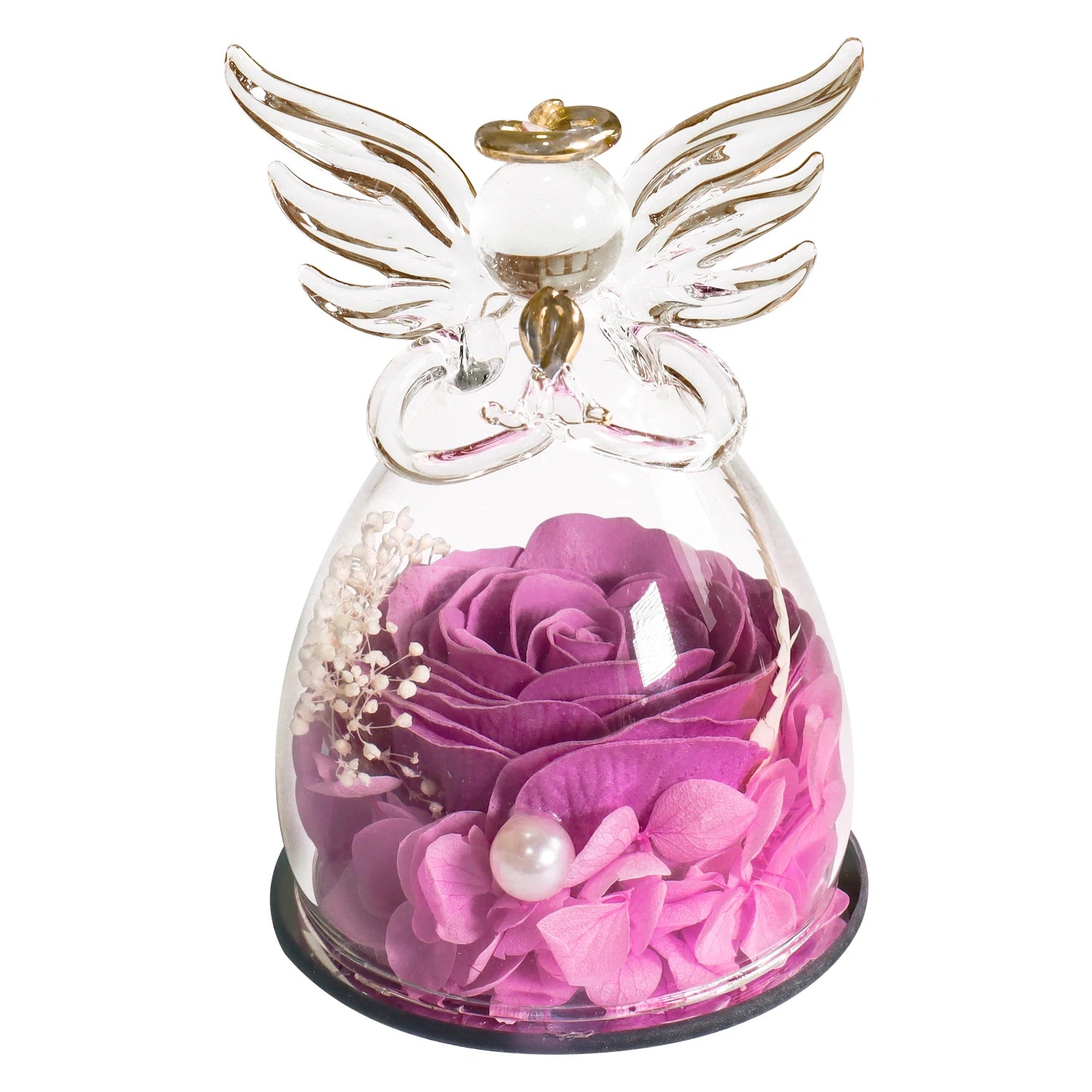 Gifts for Girlfriend 4.33" Soap Rose In Angel Glass Dome Artificial Flower Christmas Valentine Love Thank You Gifts for Women