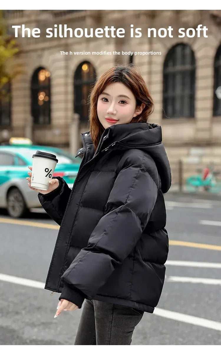 Women's down Cotton Jacket Short Winter Thickened Bread Style Loose Fit Warm Outerwear Korean Version Student Coat