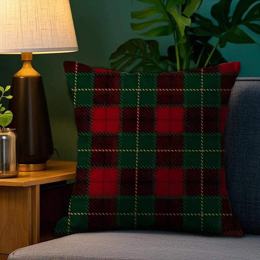Christmas Plaid Pillow Case Sofa Living Room Bedroom Double-sided Printing Square Cushion Nap Time Pillow Case