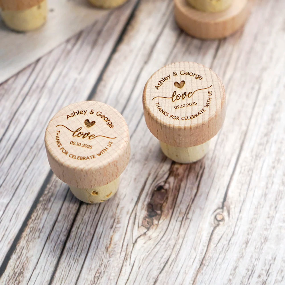 Custom 10/50/100pcs Wine Cork Stoppers Wedding Party Thank You Favors for Guest Engraved Wooden Bottle Cork Stopper