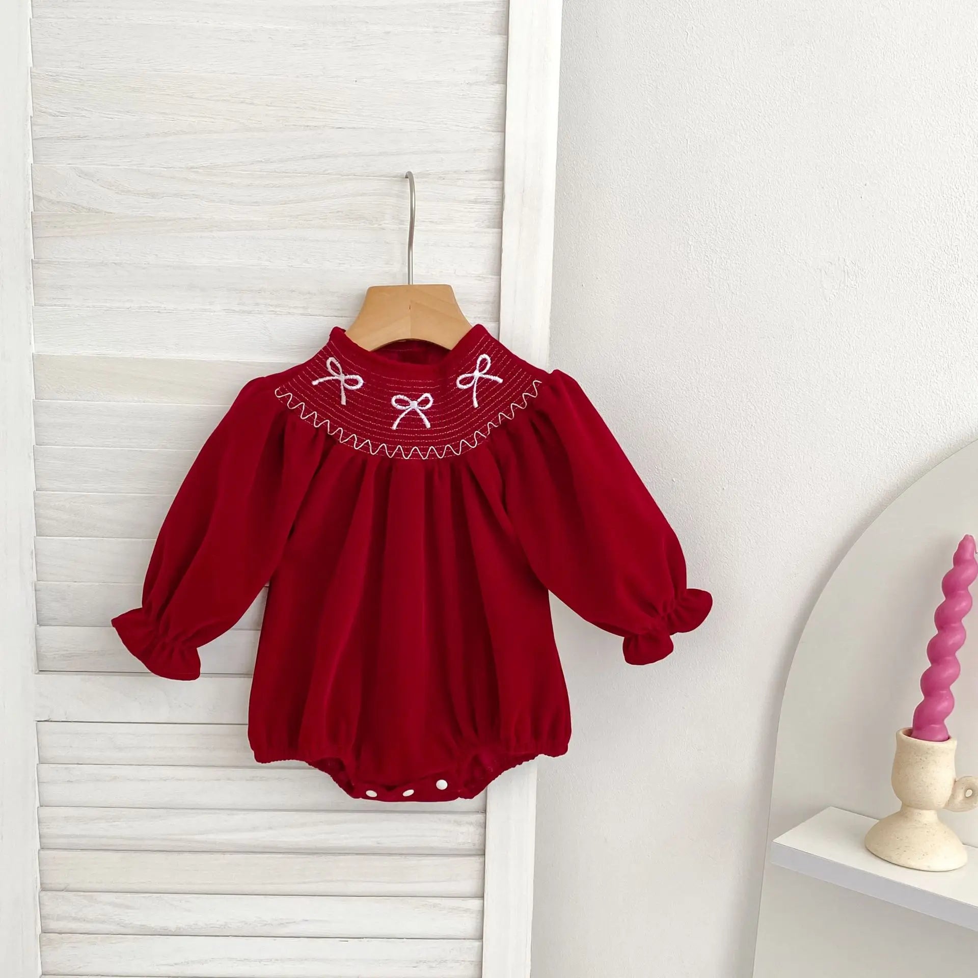 2025 Christmas 0-24M Baby Girls Jumpsuit Casual Bow Embroidered Long Sleeves Newborn Romper Christmas Party Toddler Cute Clothes