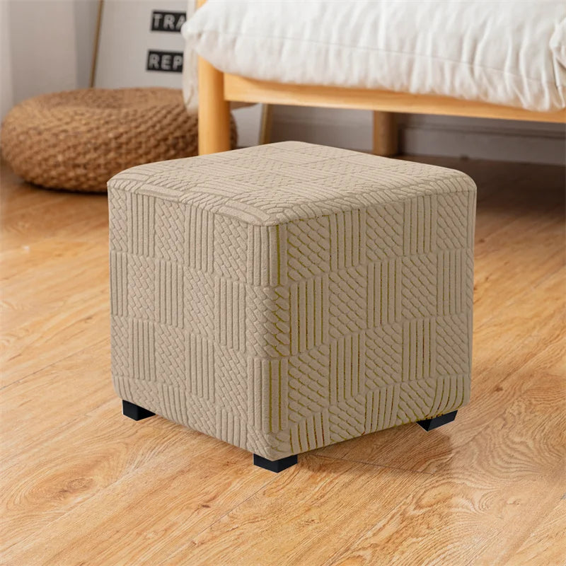 1PC Square Jacquard Ottoman Slipcover Durable Stretch Footrest Cover Folding Storage Stool Furniture Protector Pouf Cover 3sizes