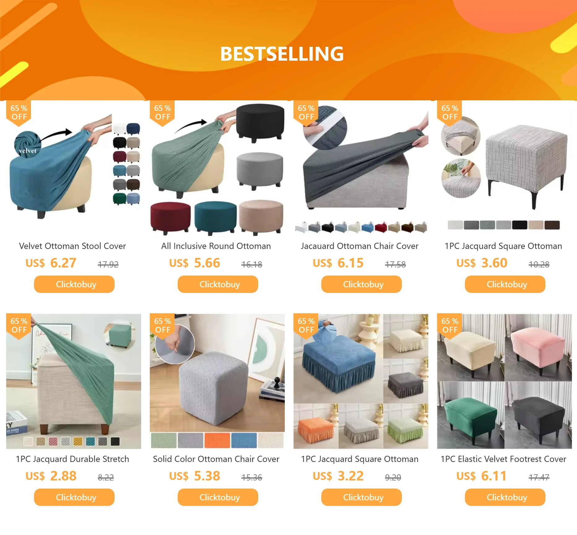 1PC Square Jacquard Ottoman Slipcover Durable Stretch Footrest Cover Folding Storage Stool Furniture Protector Pouf Cover 3sizes