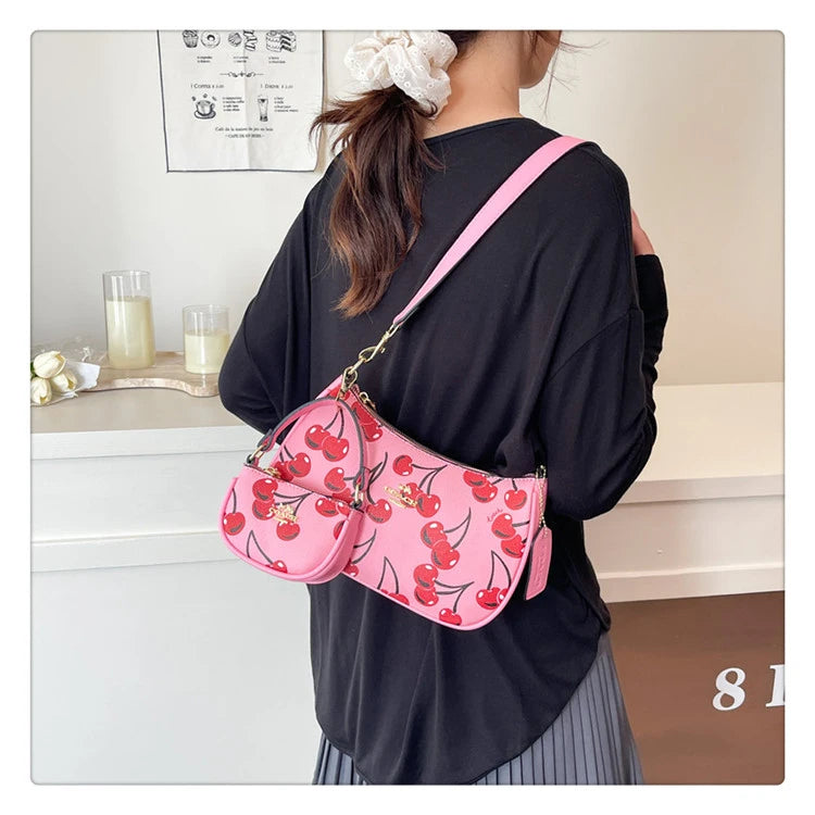 2025 Latest! Modern Vintage Cherry Crossbody - Mahjong - Style Chain Bag, Shoulder/Underarm Design, Women's Light Luxury