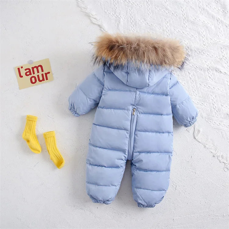 Lawadka 0-12M Winter Newborn Rompers Down Cotton Baby Girls Boys Romper Solid Infant Hooded Jumpsuit Snow Warm Thick Clothes