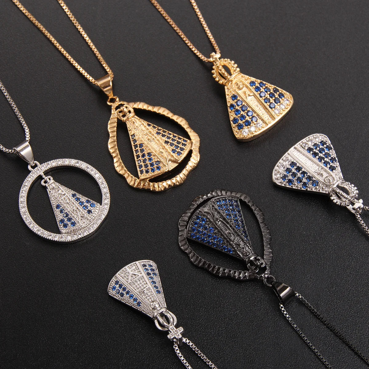 SUNSLL Trendy Geometric Religious Necklace Virgin Mary Zircon Pendant Choker For Women Ladies Party Fashion CZ Jewelry 1PC