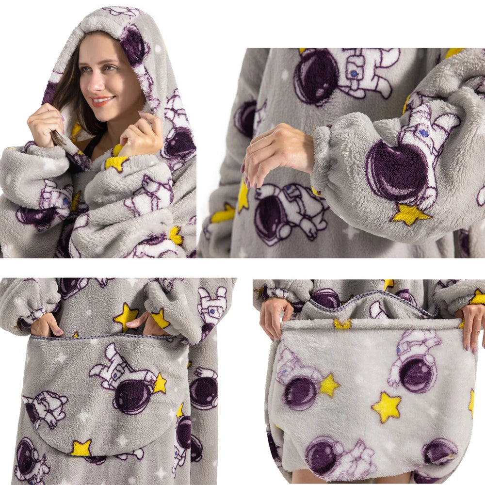 Oversize Winter Sherpa Blanket Plush Polar Fleece Family Matching Hoodie Girls Sweatshirt Homewear Halloween Women Kids Clothes