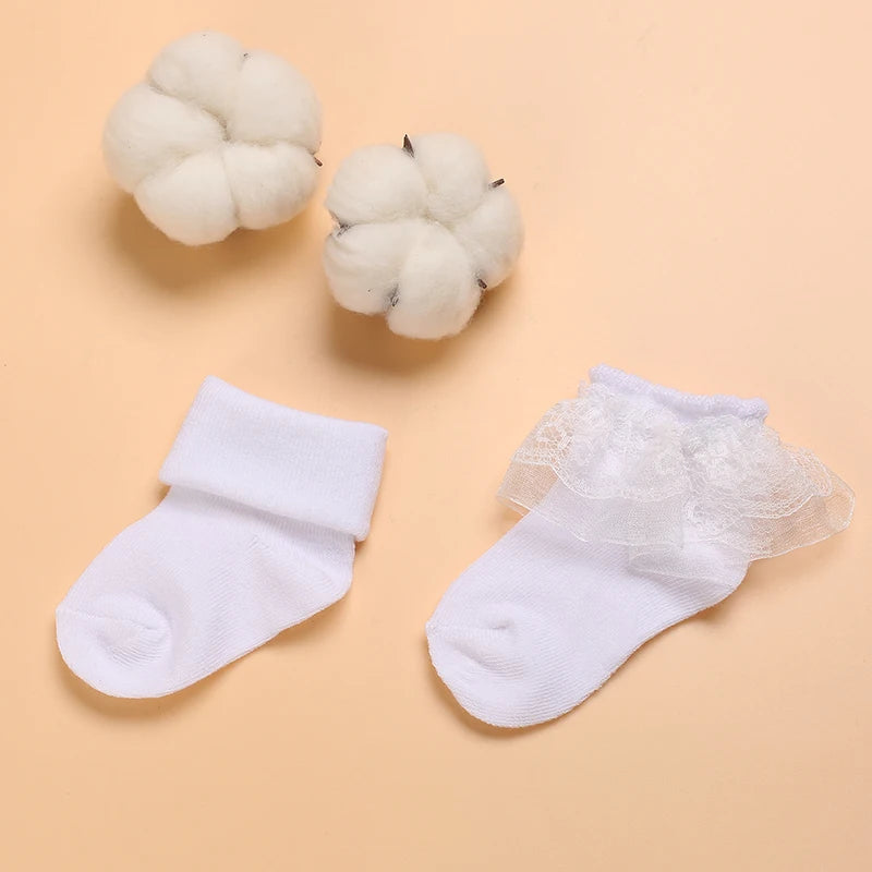 3 Pairs White Baptism Lovely Cotton Baby Socks 0-1 Year Old Newbor Baby Boys And Girls