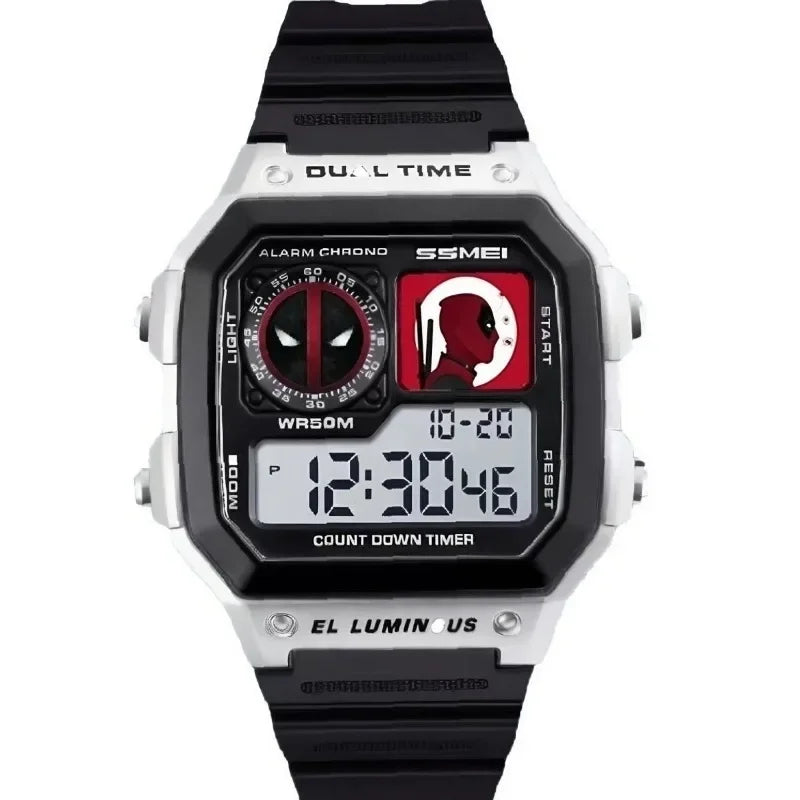 Marvel Characters Deadpool and Wolverine Creative Peripherals Digital Sports Electronic Men's Watch Full Function World Time