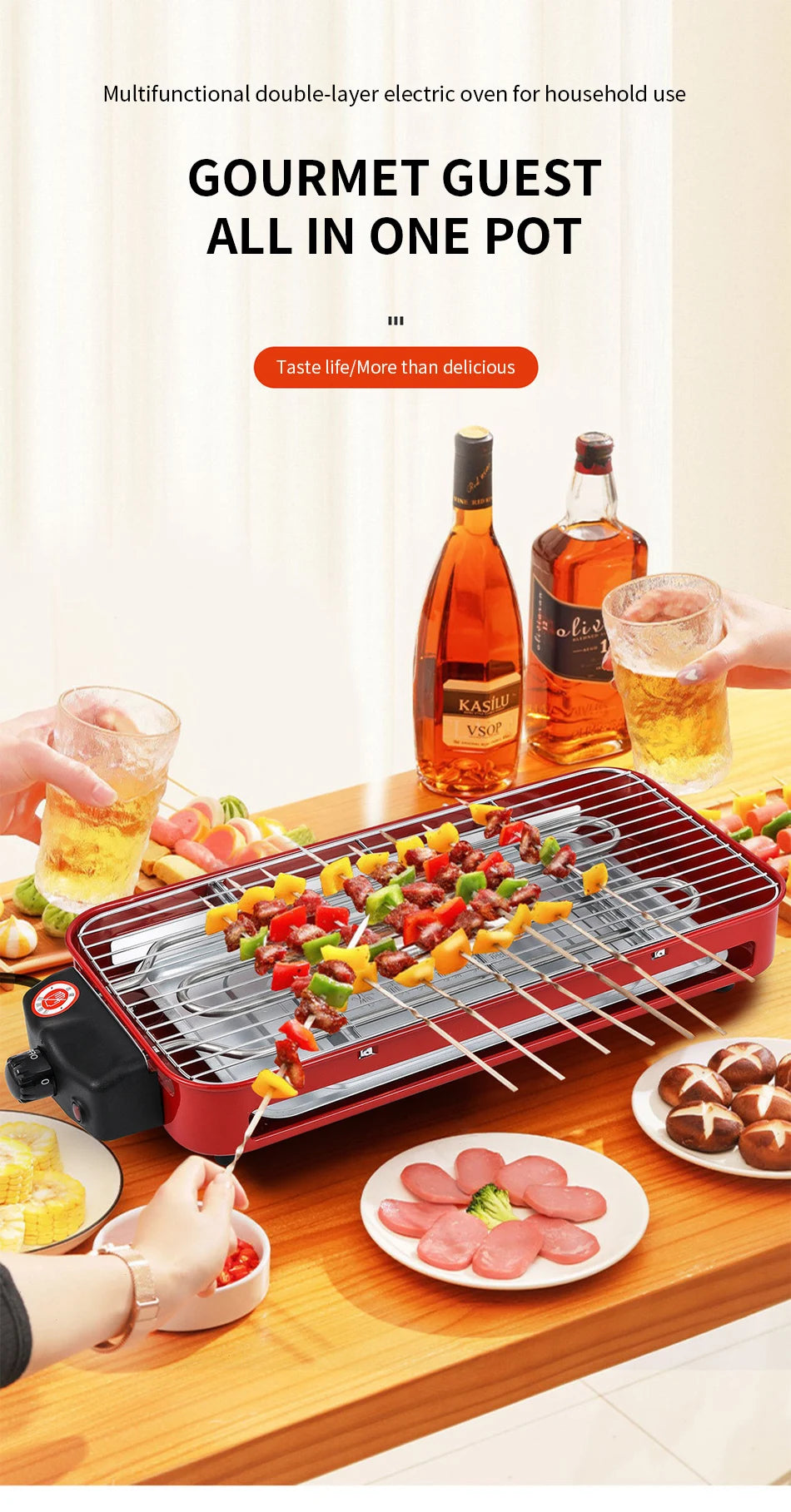 2025 NEW Zibo Barbecue Electric Barbecue Pan  Multi functional Barbecue Grill Rack Electric Barbecue skewers Fried Barbecue Pan