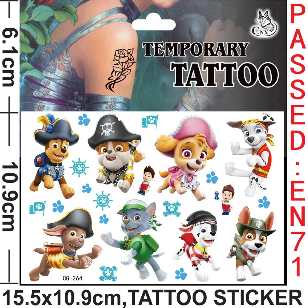 PAW Patrol Tattoo Cartoon Stickers For Kids Arm Face Glowing Body Art Waterproof Fake Temporary Cute Tattoos Children Toys Gifts