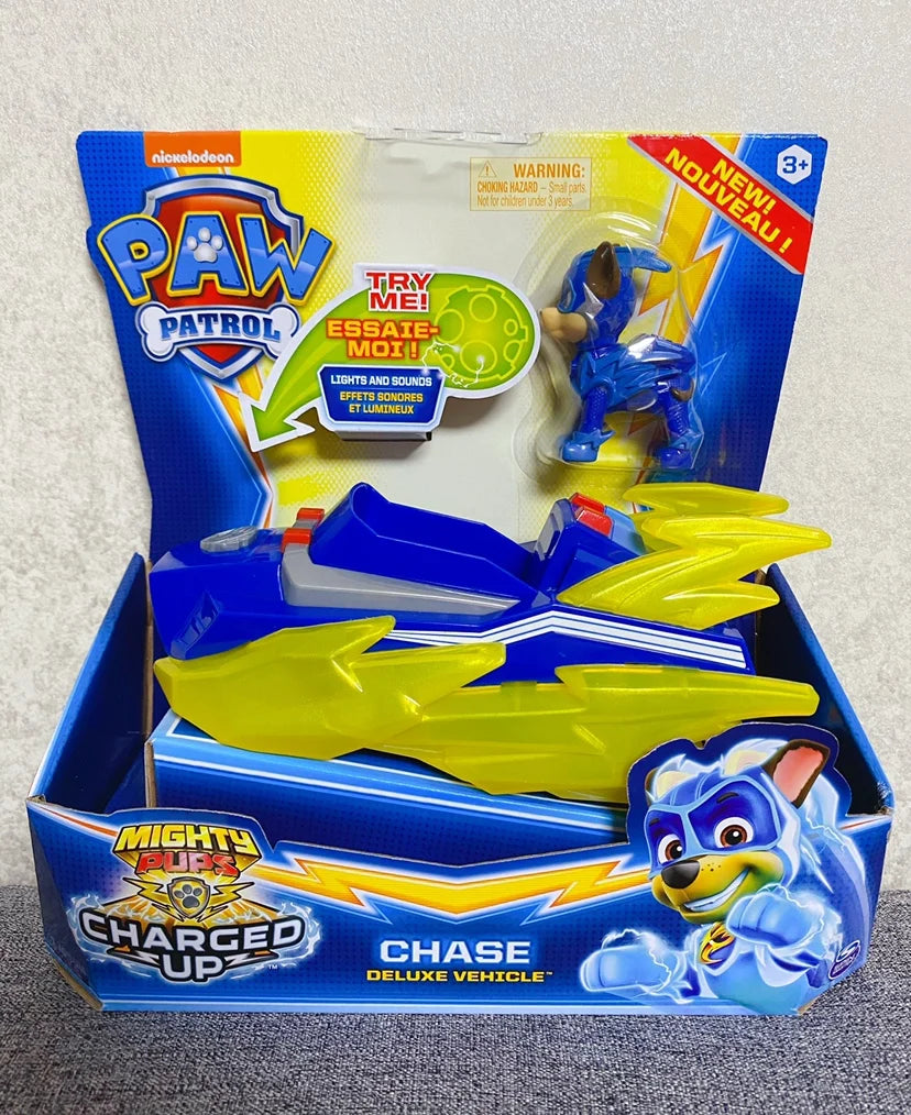 Genuine New Paw Patrol Mighty Pups Charged Up Rubble Marshall Chase Deluxe Vehicle with Lights and Sounds Children's Toy Car Boy