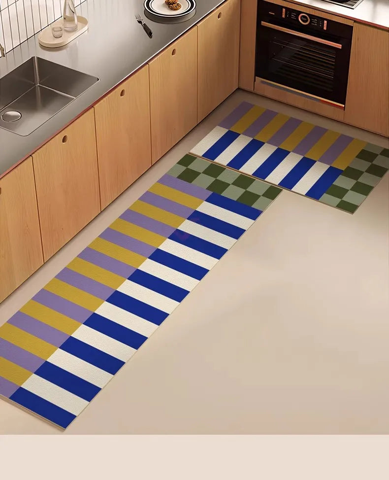 VIKAMA Retro Striped Simple Kitchen Floor Mats Diatomite Water-Absorbent Non-Slip Foot Mats Scrubbable Home Decoration Summer