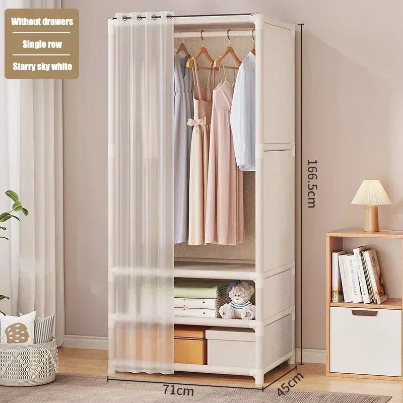Armoire pour usage domestique, chambre à coucher, armoire en tissu simple et de grande capacité, robuste et durable, rangement anti-poussière, support organisateur de garde-robe