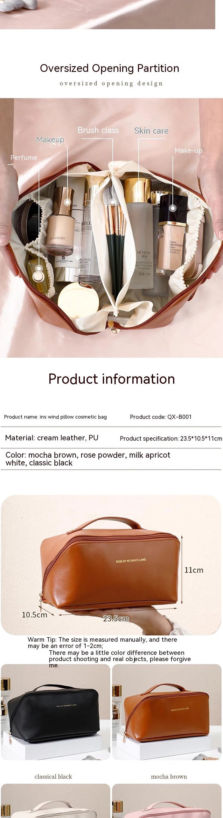 Sac de rangement portable pour cosmétiques, grande capacité
