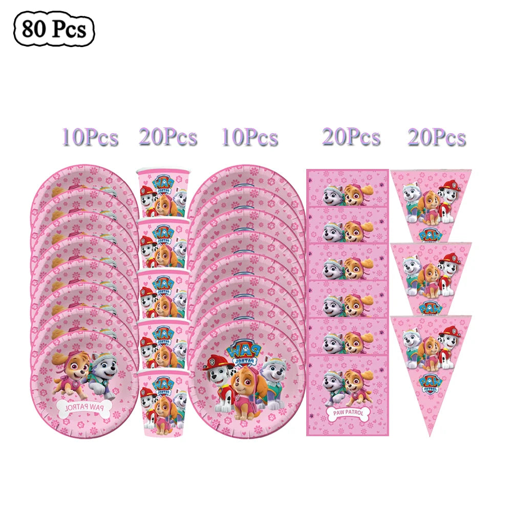 Paw Patrol Birthday Decorations Dogs Skye Disposable Tableware Party Package Tablecloth Kids Favor Childrens Party Supplies