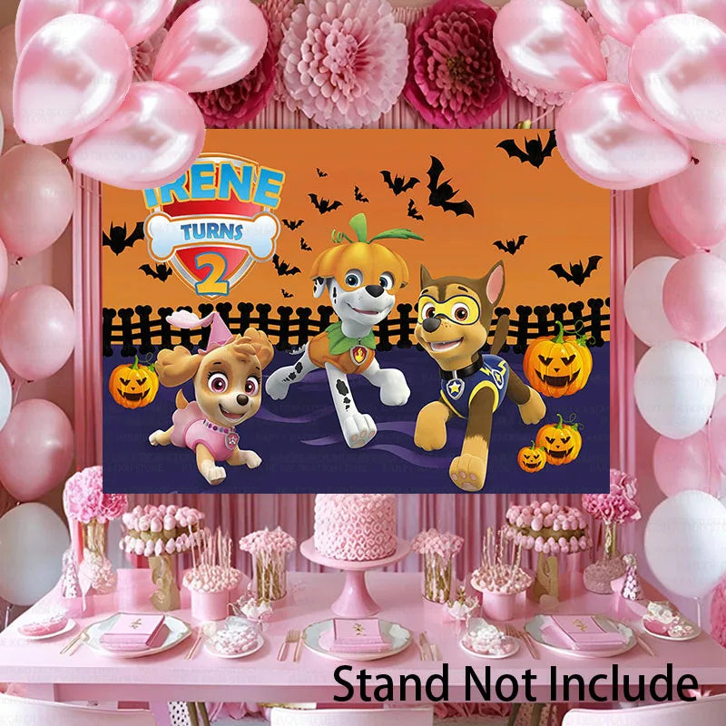 Halloween Paw Patrol Dogs Rescue Chase Marshall Skye Boys Backdrop Girls Birthday Party Decor Baby Shower Background Banner