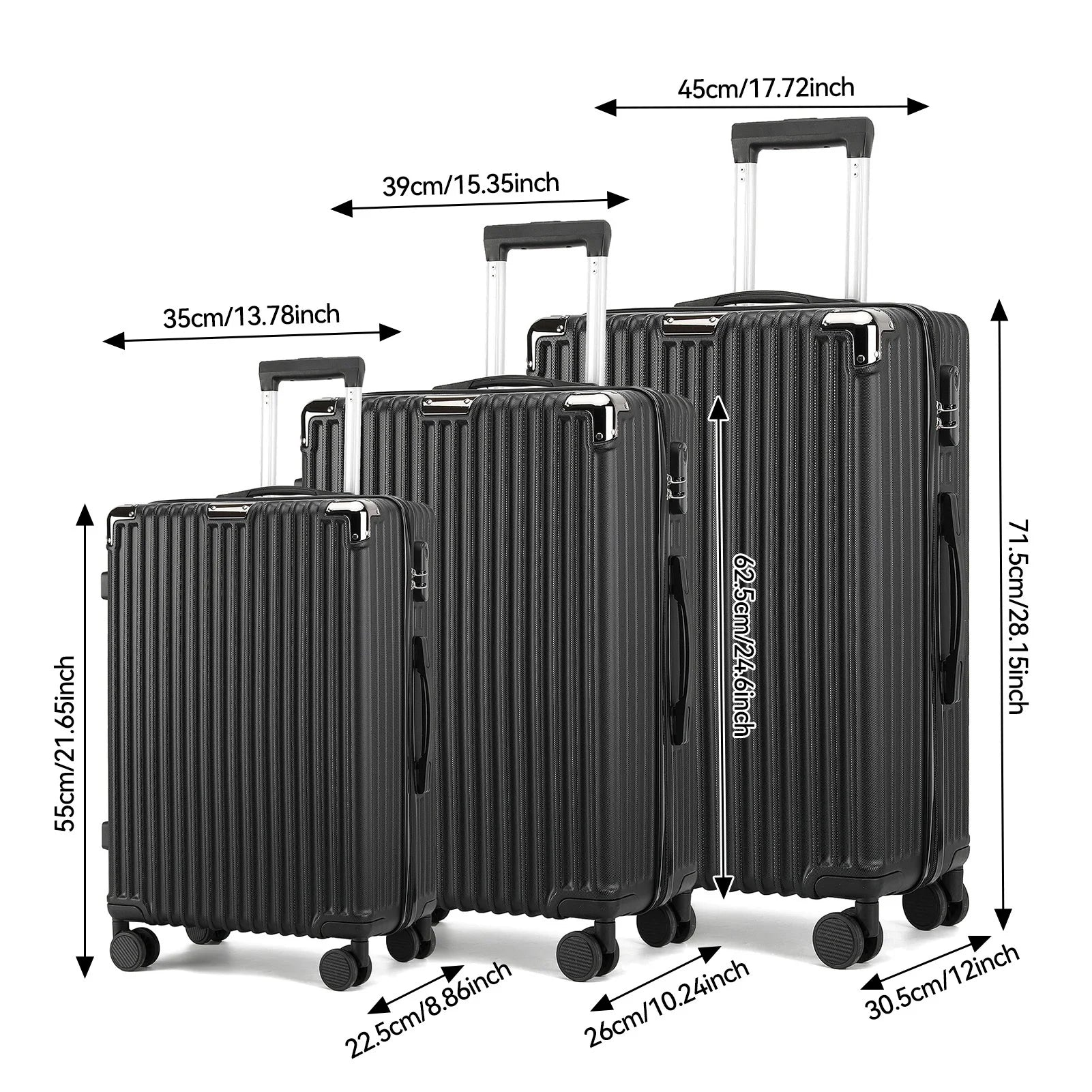 Luggage Set of 3 with Lock, 4 Rolling Spinner Wheels, ABS Lightweight Trolley Travel Suitcase for Hand Luggage Business Trip