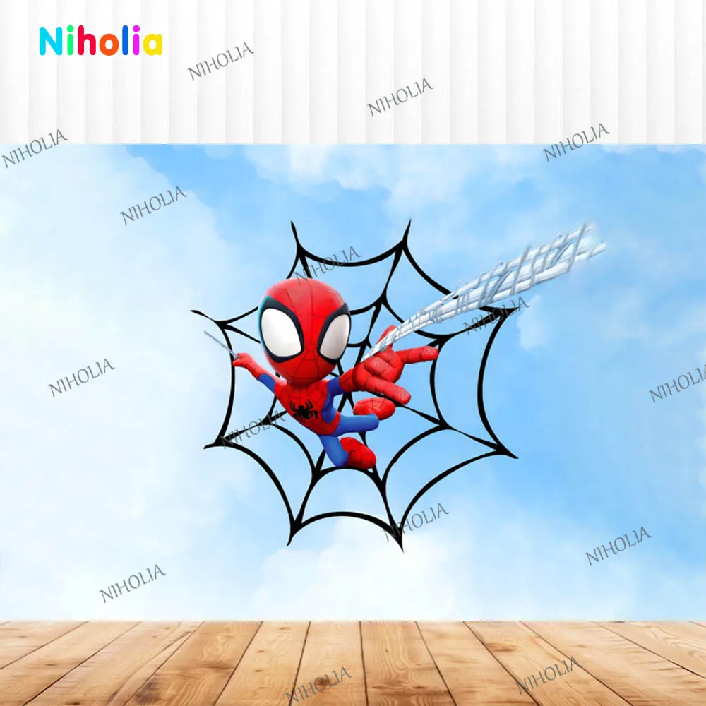 Spidey and His Amazing Friends Round Backdrop Blue Birthday Decoration Photo Photography Background Cover Baby Shower