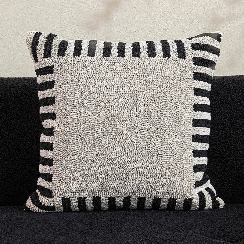 New Geometric Abstract Embroidered Cushion Cover Modern Beige Black Fully Tufted Pillowcase Home Decorative Pillows for Sofa