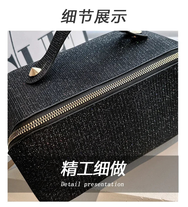 Sac à cosmétiques, grande capacité, design à paillettes fines, sac de toilette léger et pratique