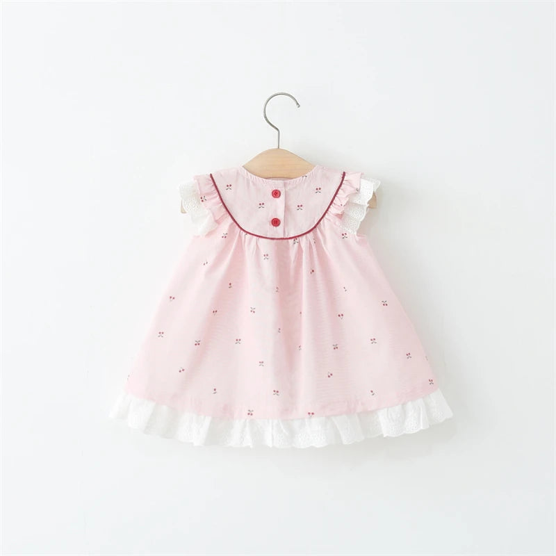 Delicate Baby Newborn Dresses Sweet Cute Cherry Girl Kids Dress Summer Sleeveless Chidlren Clothes 0-4 Y Toddlers Casual Wear